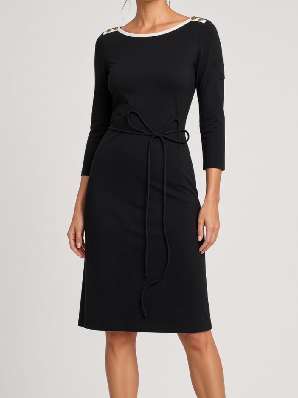 Lauren Ralph Lauren Black Cotton Tie Waist Dress Medium